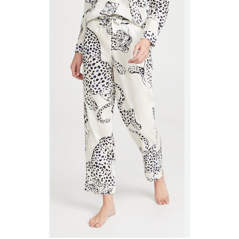 Desmond & Dempsey The Jag Cream Pajamas Pant Small Animal Print Made In Portugal
